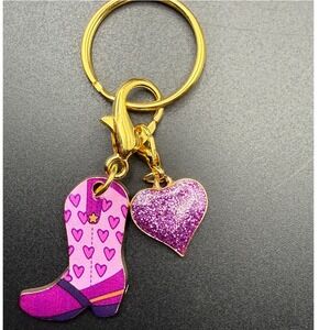 Cowgirl‎ Boot Heart Keychain Pink Glitter Western Country Charm